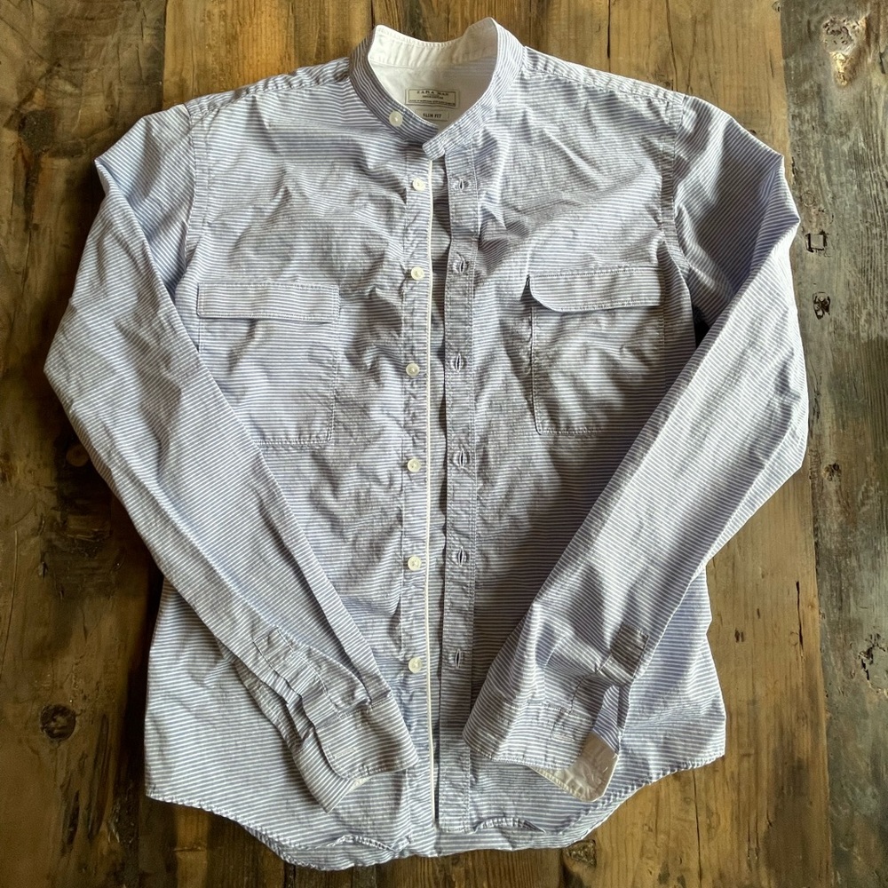ZARA Banded Collar Long-Sleeve Button-Up Shirt